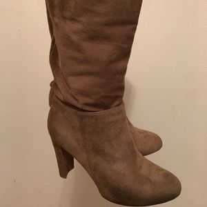 Mid-calf height, light brown suede boots :)
